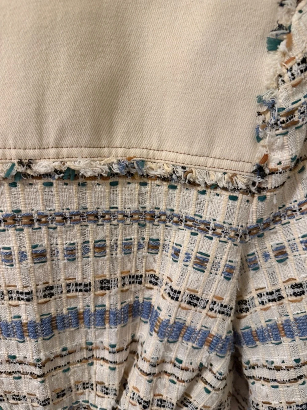 Veronica Beard Cream Tweed Jacket with Blue & Tan Accents - Picture 9 of 11